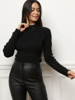 Sale La Modeuse Pull en maille brillante à sequins Noir