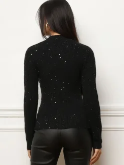 Sale La Modeuse Pull en maille brillante à sequins Noir