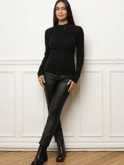 Sale La Modeuse Pull en maille brillante à sequins Noir