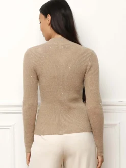 New La Modeuse Pull en maille brillante à sequins Taupe