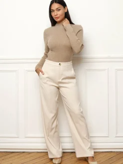 New La Modeuse Pull en maille brillante à sequins Taupe
