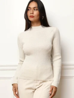 Best La Modeuse Pull en maille brillante à sequins Beige