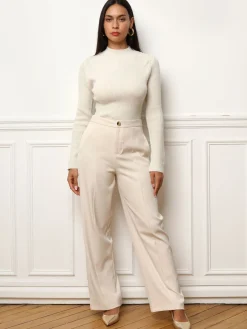 Best La Modeuse Pull en maille brillante à sequins Beige