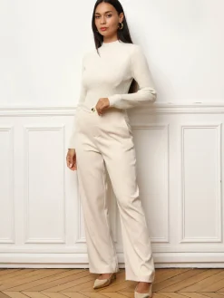 Best La Modeuse Pull en maille brillante à sequins Beige