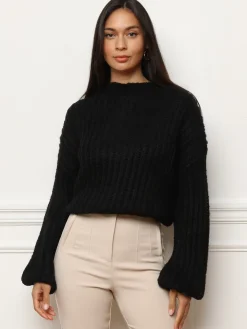 Discount La Modeuse Pull en maille côtelée Noir