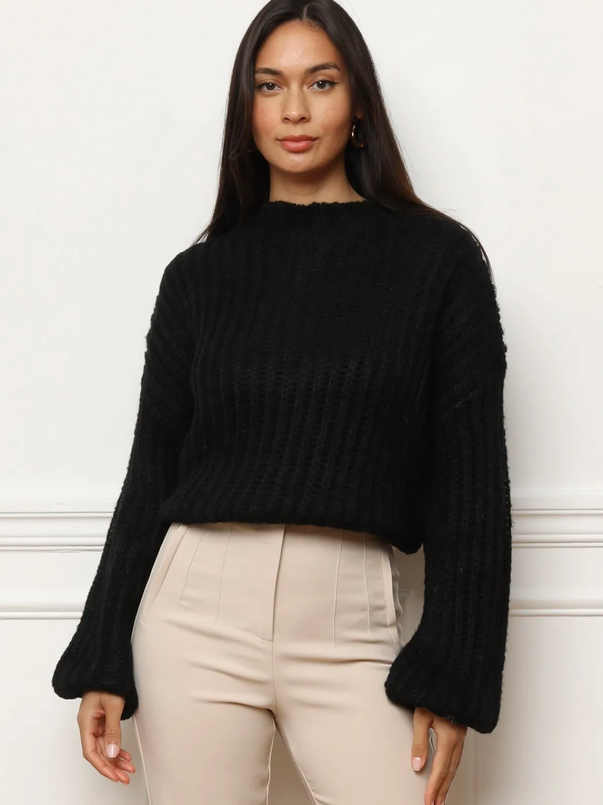 Discount La Modeuse Pull en maille côtelée Noir