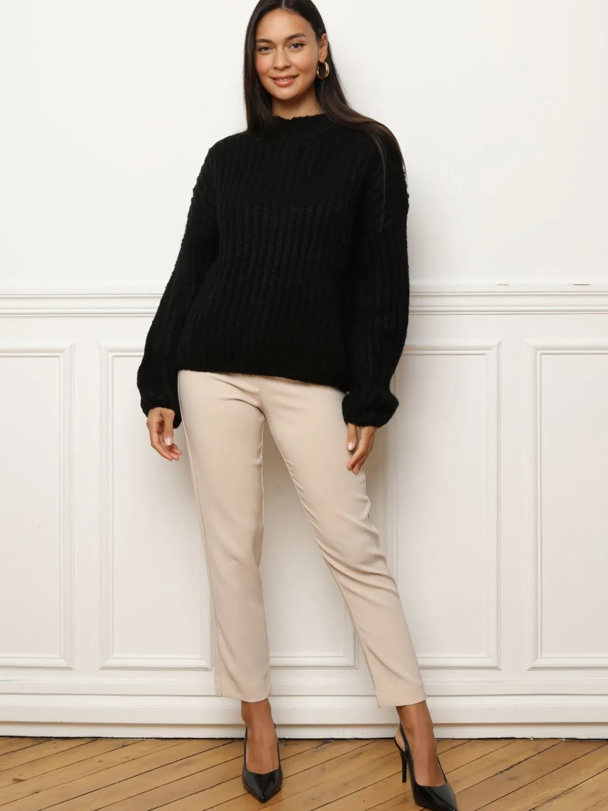Discount La Modeuse Pull en maille côtelée Noir