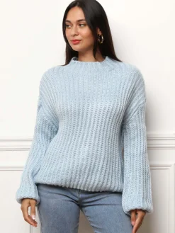 Sale La Modeuse Pull en maille côtelée Bleu