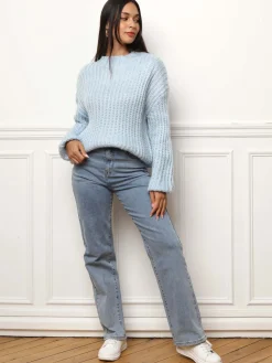 Sale La Modeuse Pull en maille côtelée Bleu
