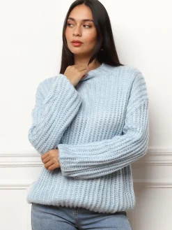 Sale La Modeuse Pull en maille côtelée Bleu