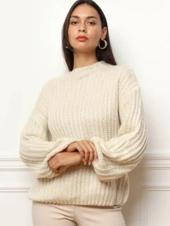 Hot La Modeuse Pull en maille côtelée Beige