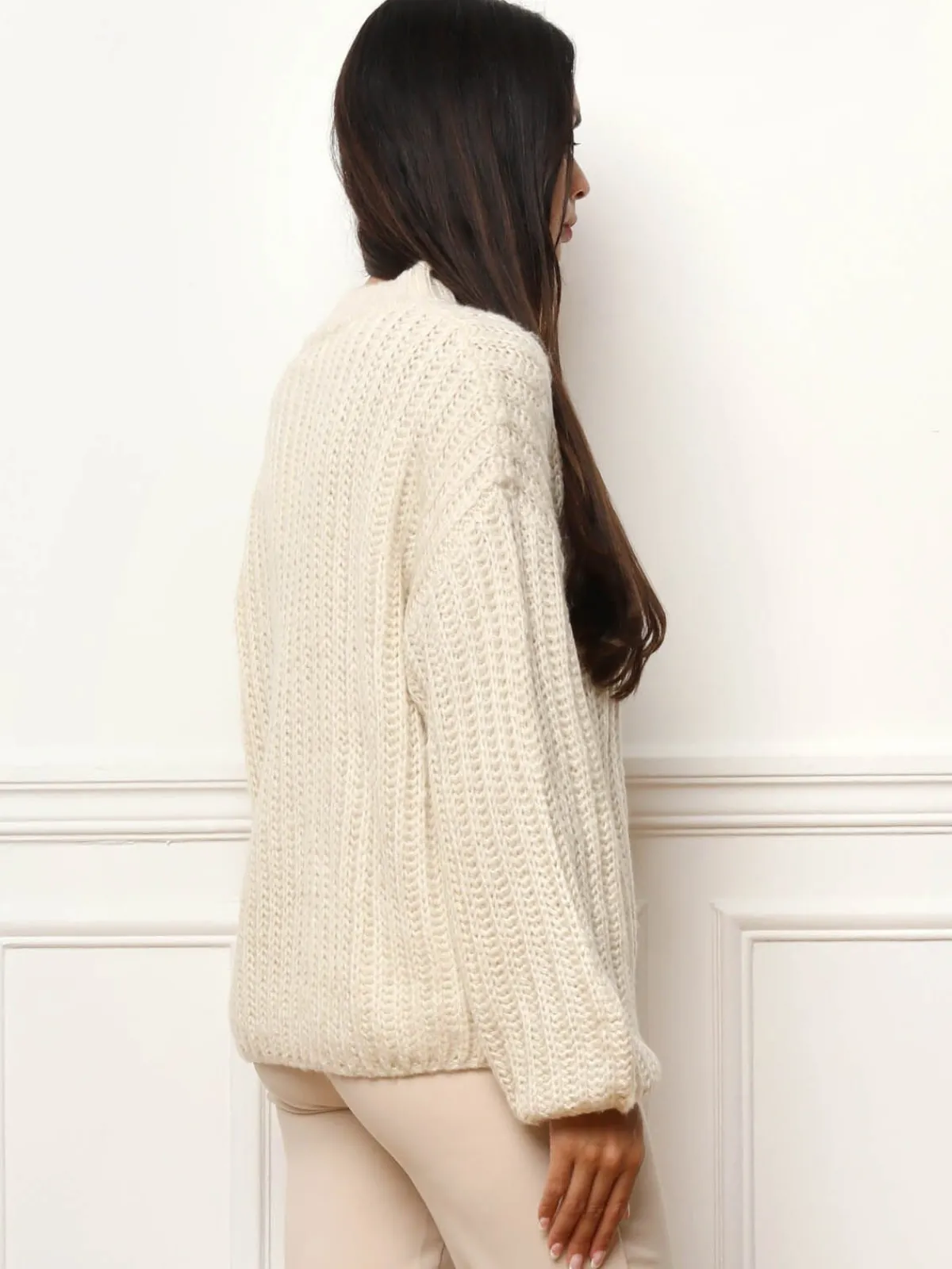 Hot La Modeuse Pull en maille côtelée Beige