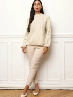 Hot La Modeuse Pull en maille côtelée Beige