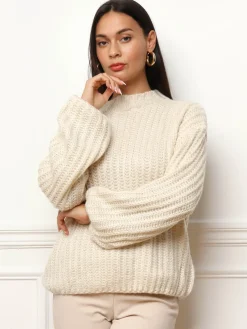 Hot La Modeuse Pull en maille côtelée Beige