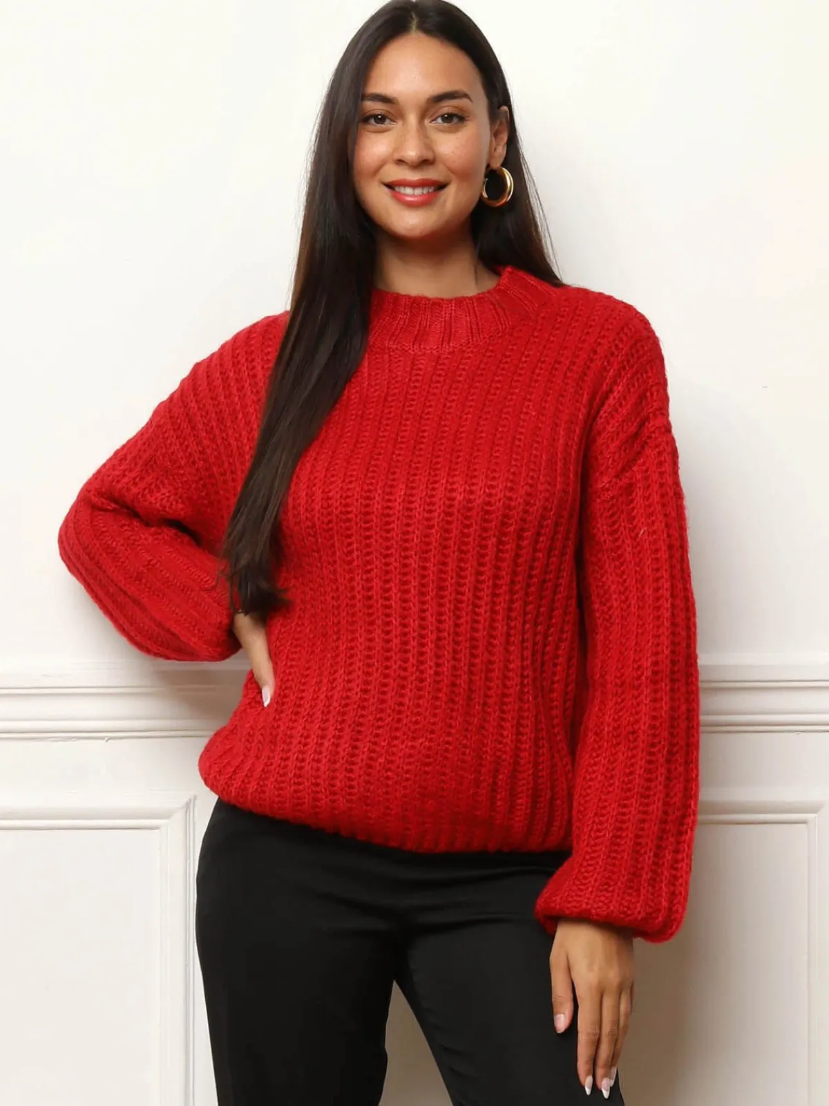 New La Modeuse Pull en maille côtelée Rouge