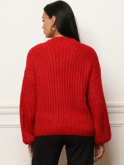 New La Modeuse Pull en maille côtelée Rouge