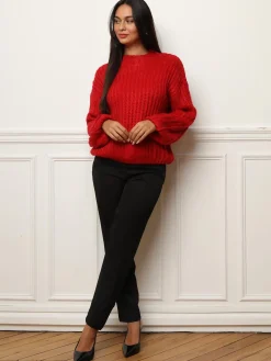 New La Modeuse Pull en maille côtelée Rouge