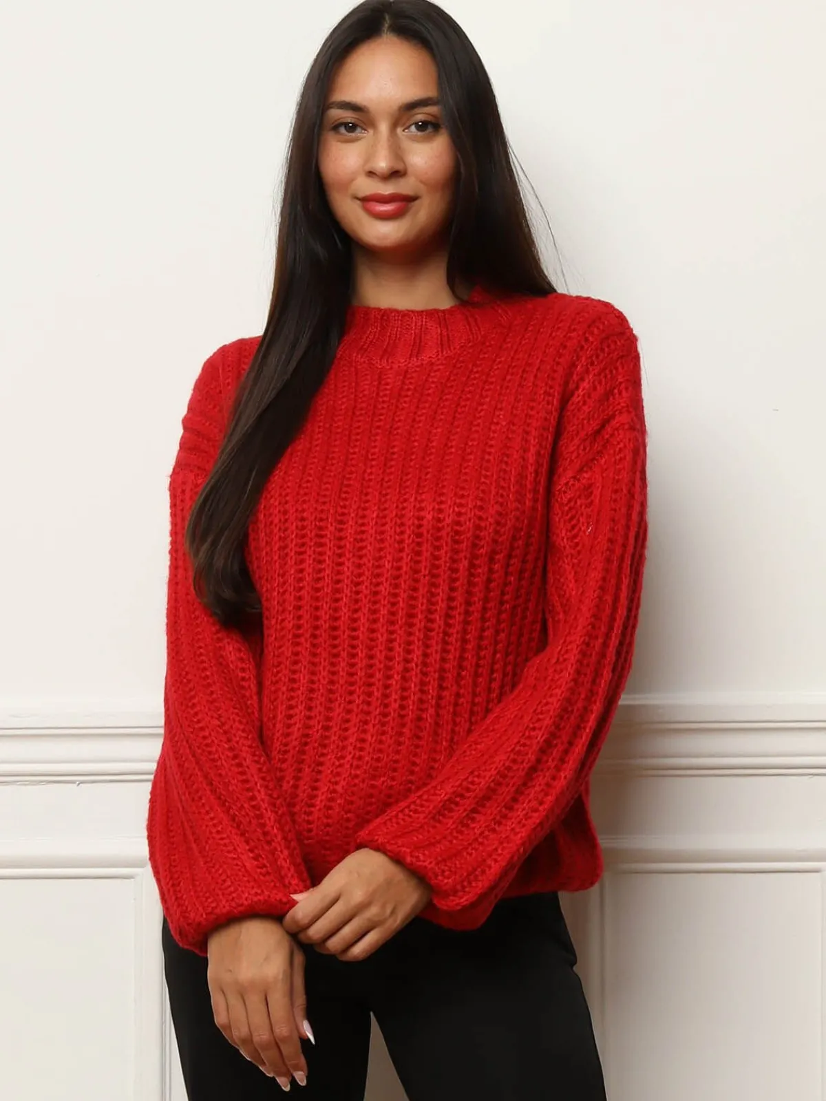 New La Modeuse Pull en maille côtelée Rouge