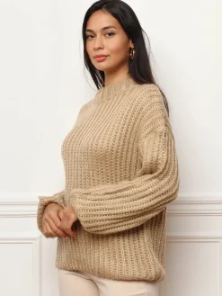 Sale La Modeuse Pull en maille côtelée Taupe