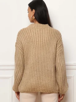 Sale La Modeuse Pull en maille côtelée Taupe