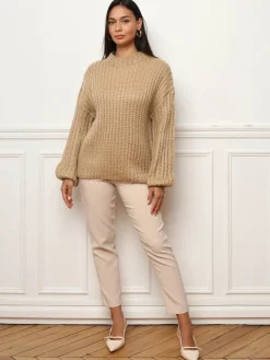 Sale La Modeuse Pull en maille côtelée Taupe