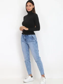 Clearance La Modeuse Pull en maille côtelée à col roulé Noir