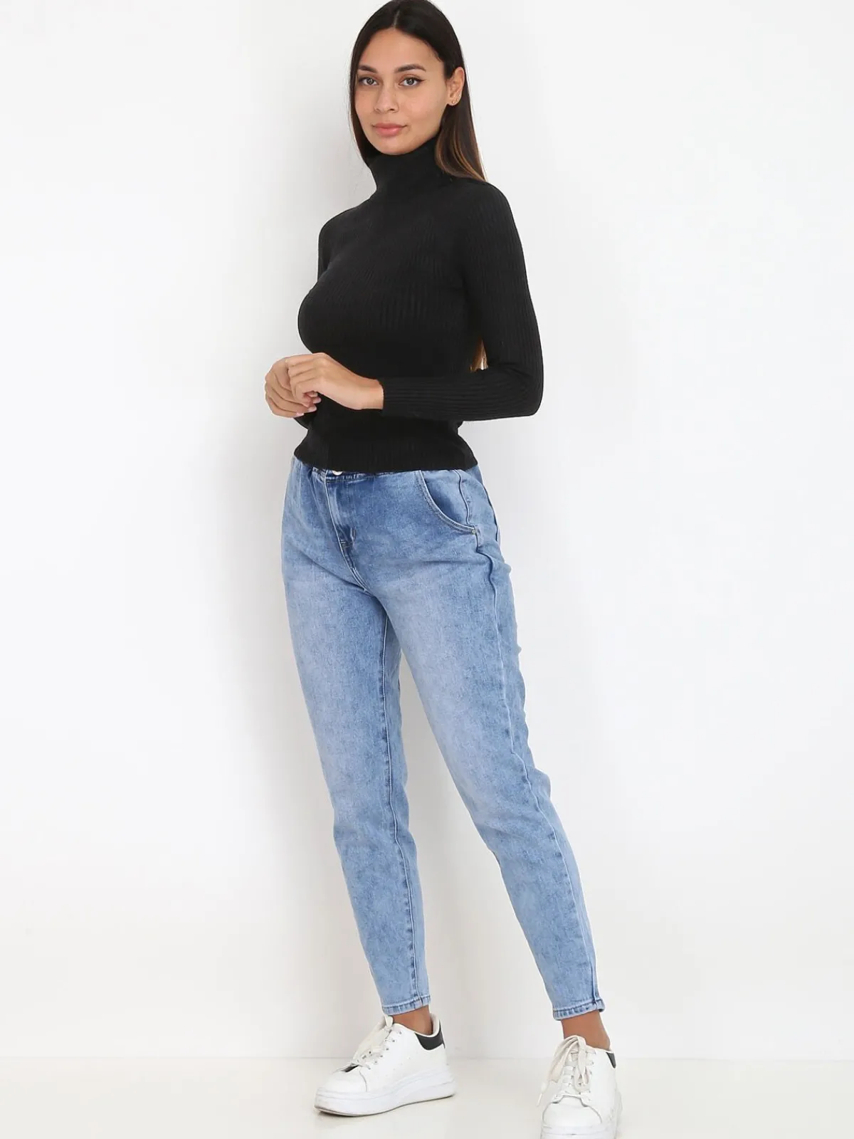 Clearance La Modeuse Pull en maille côtelée à col roulé Noir