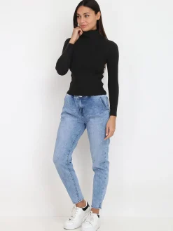 Clearance La Modeuse Pull en maille côtelée à col roulé Noir