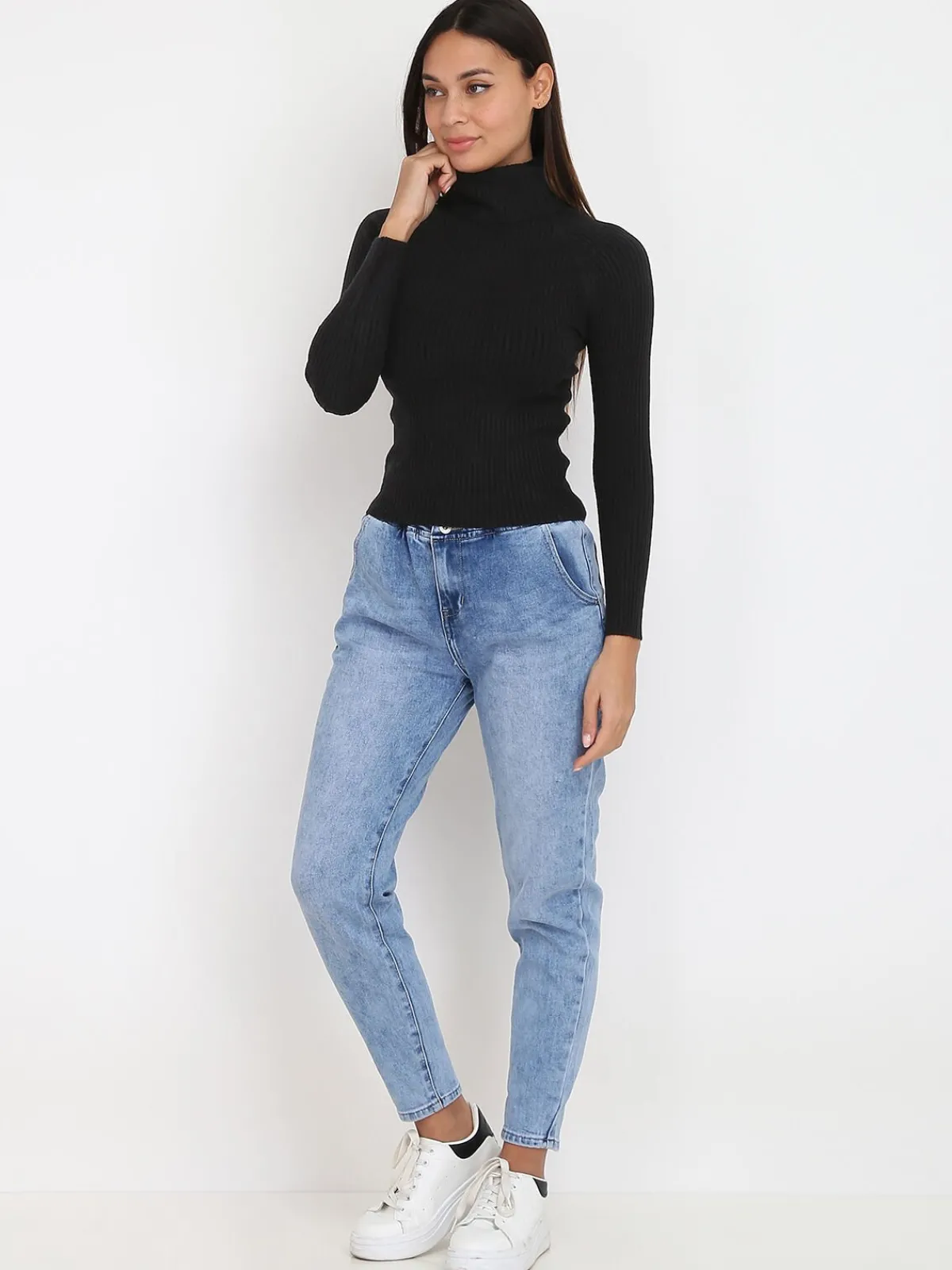 Clearance La Modeuse Pull en maille côtelée à col roulé Noir