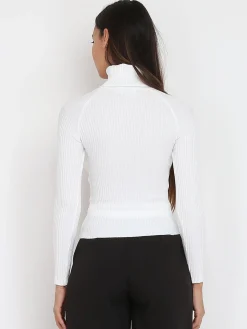 Hot La Modeuse Pull en maille côtelée à col roulé Blanc