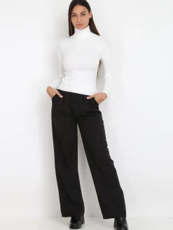 Hot La Modeuse Pull en maille côtelée à col roulé Blanc