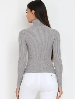 La Modeuse Pull en maille côtelée à col roulé Gris