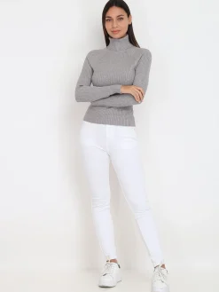 La Modeuse Pull en maille côtelée à col roulé Gris