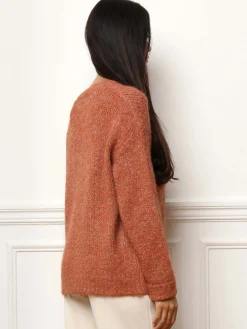 Clearance La Modeuse Pull en maille côtelée avec fils dorés Terracotta
