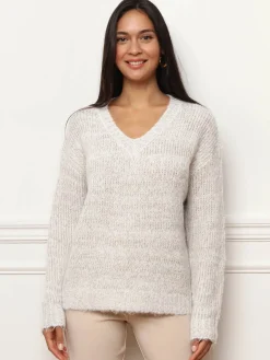 Online La Modeuse Pull en maille côtelée avec fils dorés Blanc
