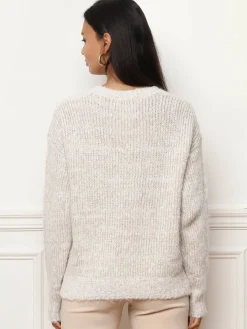 Online La Modeuse Pull en maille côtelée avec fils dorés Blanc