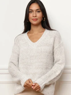 Online La Modeuse Pull en maille côtelée avec fils dorés Blanc