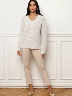 Online La Modeuse Pull en maille côtelée avec fils dorés Blanc
