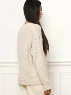 Sale La Modeuse Pull en maille côtelée avec fils dorés Beige