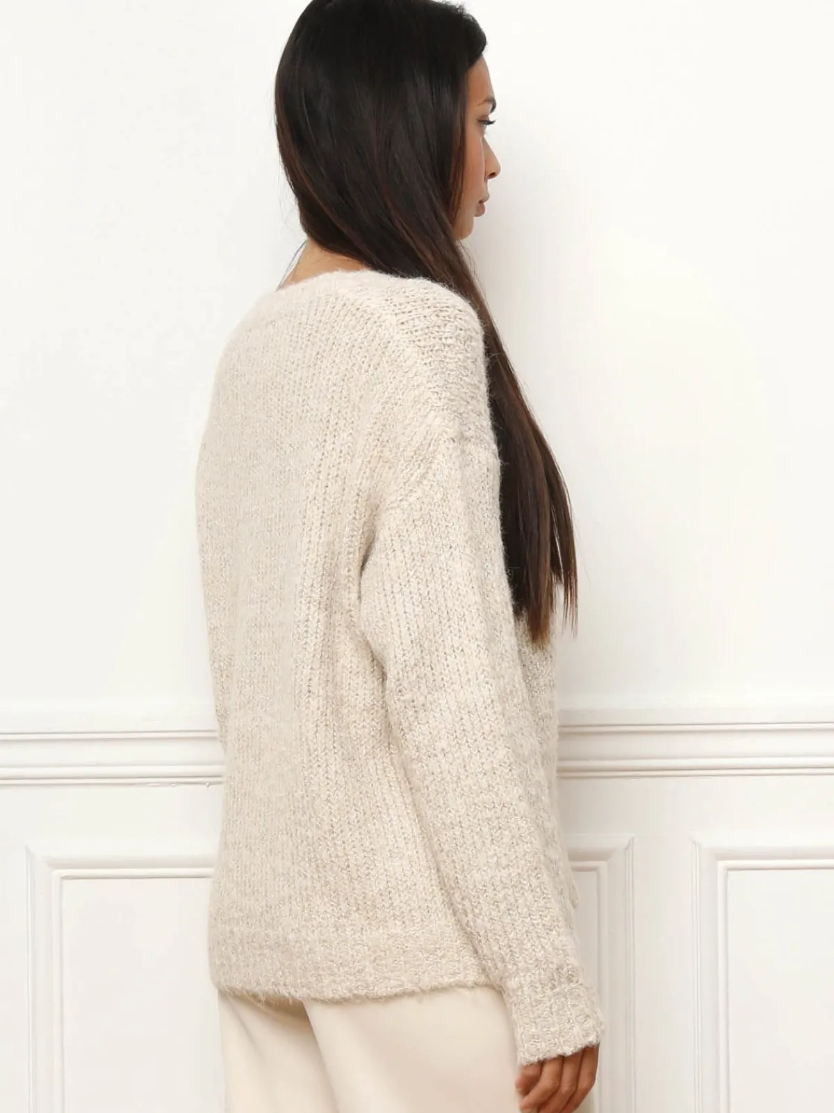 Sale La Modeuse Pull en maille côtelée avec fils dorés Beige