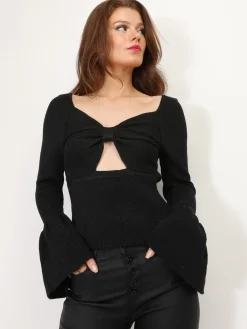 Best La Modeuse Pull en maille lurex cut out Noir