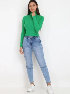 Discount La Modeuse Pull en maille torsadée et col roulé Vert