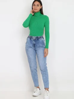 Discount La Modeuse Pull en maille torsadée et col roulé Vert