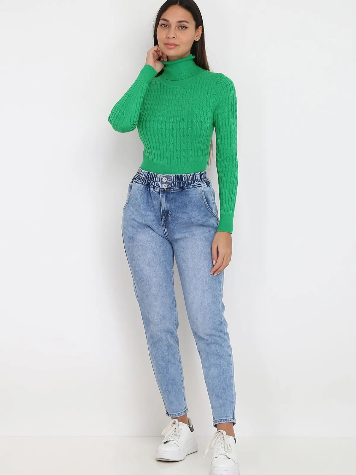 Discount La Modeuse Pull en maille torsadée et col roulé Vert