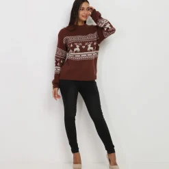 La Modeuse Pull jacquard de Noël Marron