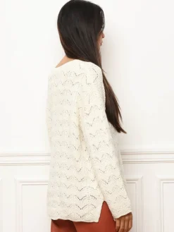 Clearance La Modeuse Pull long en crochet à manches évasées Beige