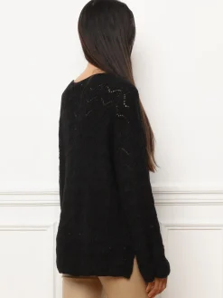Clearance La Modeuse Pull long en crochet à manches évasées Noir