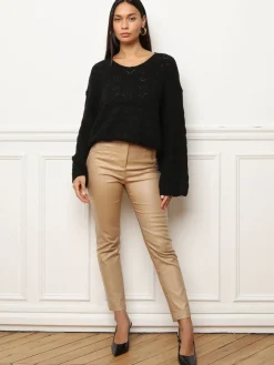 Clearance La Modeuse Pull long en crochet à manches évasées Noir