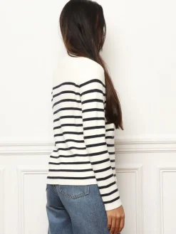 Outlet La Modeuse Pull marinière à boutons officiers Blanc