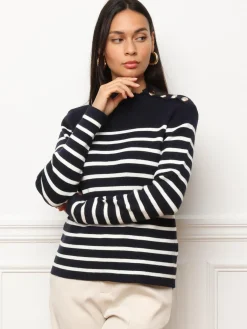 Sale La Modeuse Pull marinière à boutons officiers BleuMarine